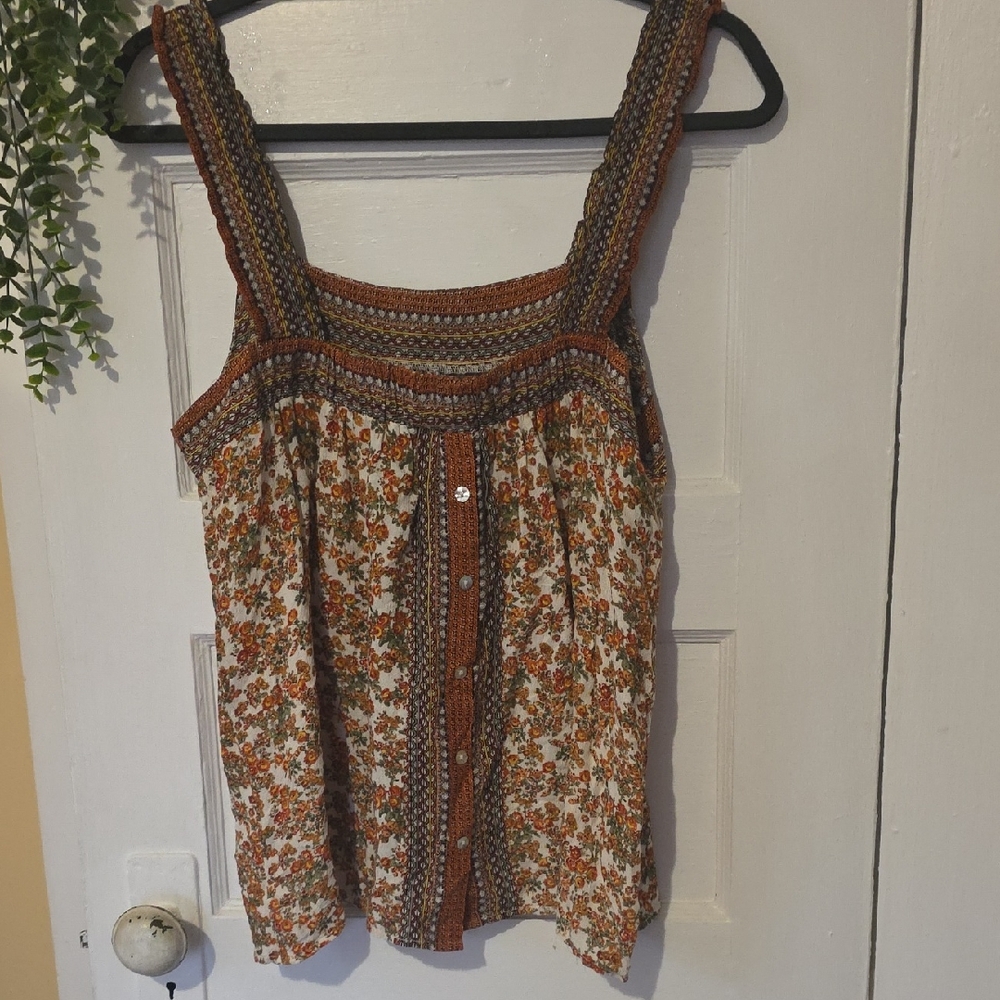 Bohemian Floral Button-Down Tank Top